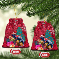 New Zealand Tuatara Christmas Ceramic Ornament Silver Fern and Xmas Pohutukawa Tree Red Color LT03 Bell Flake Red - Polynesian Pride