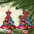 New Zealand Tuatara Christmas Ceramic Ornament Silver Fern and Xmas Pohutukawa Tree Red Color