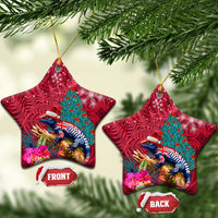 New Zealand Tuatara Christmas Ceramic Ornament Silver Fern and Xmas Pohutukawa Tree Red Color LT03 Star Red - Polynesian Pride