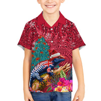 New Zealand Tuatara Christmas Family Matching Long Sleeve Bodycon Dress and Hawaiian Shirt Silver Fern and Xmas Pohutukawa Tree Red Color LT03 Son's Shirt Red - Polynesian Pride