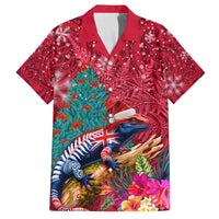 New Zealand Tuatara Christmas Family Matching Off Shoulder Maxi Dress and Hawaiian Shirt Silver Fern and Xmas Pohutukawa Tree Red Color LT03 Dad's Shirt - Short Sleeve Red - Polynesian Pride