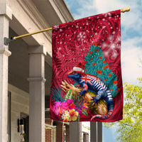 New Zealand Tuatara Christmas Garden Flag Silver Fern and Xmas Pohutukawa Tree Red Color LT03 House Flag Red - Polynesian Pride