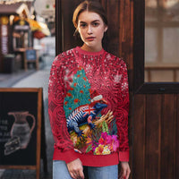 New Zealand Tuatara Christmas Ugly Christmas Sweater Silver Fern and Xmas Pohutukawa Tree Red Color LT03 - Polynesian Pride