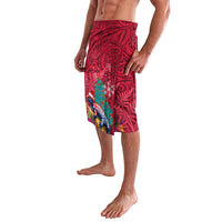 New Zealand Tuatara Christmas Lavalava Silver Fern and Xmas Pohutukawa Tree Red Color LT03 - Polynesian Pride