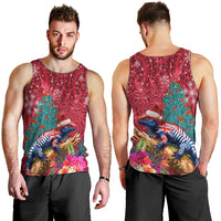 New Zealand Tuatara Christmas Men Tank Top Silver Fern and Xmas Pohutukawa Tree Red Color LT03 - Polynesian Pride