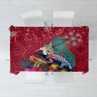 New Zealand Tuatara Christmas Tablecloth Silver Fern and Xmas Pohutukawa Tree Red Color LT03 Red - Polynesian Pride