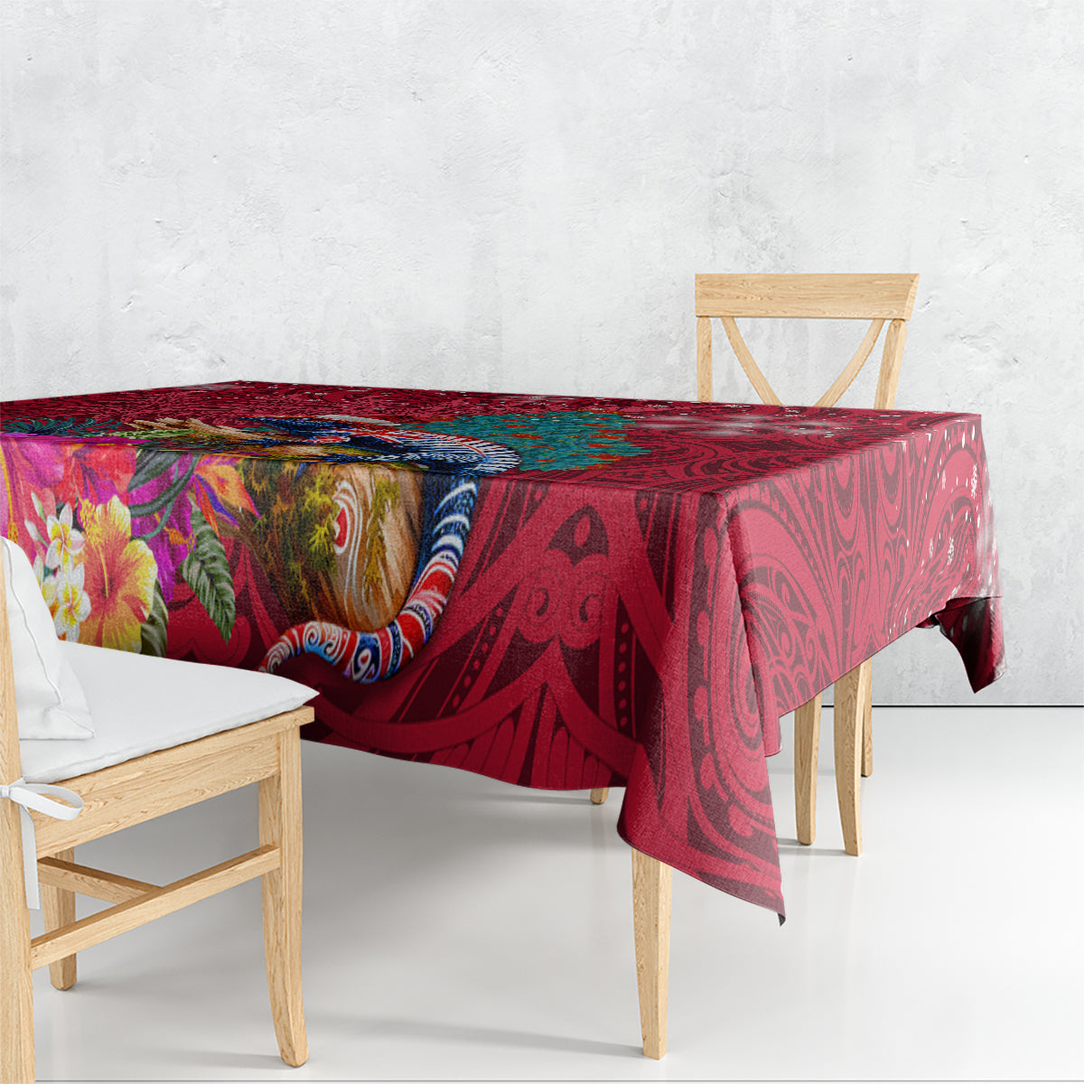 New Zealand Tuatara Christmas Tablecloth Silver Fern and Xmas Pohutukawa Tree Red Color LT03 - Polynesian Pride