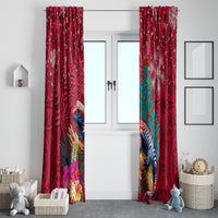 New Zealand Tuatara Christmas Window Curtain Silver Fern and Xmas Pohutukawa Tree Red Color LT03 - Polynesian Pride