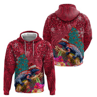 New Zealand Tuatara Christmas Zip Hoodie Silver Fern and Xmas Pohutukawa Tree Red Color LT03 - Polynesian Pride