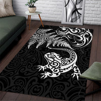 New Zealand Tuatara Tribal Tattoo Area Rug Silver Fern and Maori Pattern Black Color LT03 Black - Polynesian Pride