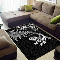 New Zealand Tuatara Tribal Tattoo Area Rug Silver Fern and Maori Pattern Black Color LT03 - Polynesian Pride