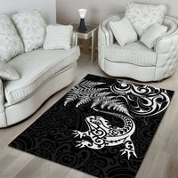 New Zealand Tuatara Tribal Tattoo Area Rug Silver Fern and Maori Pattern Black Color LT03 - Polynesian Pride