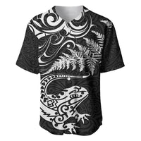 New Zealand Tuatara Tribal Tattoo Baseball Jersey Silver Fern and Maori Pattern Black Color LT03 Black - Polynesian Pride