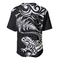New Zealand Tuatara Tribal Tattoo Baseball Jersey Silver Fern and Maori Pattern Black Color LT03 - Polynesian Pride