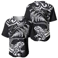 New Zealand Tuatara Tribal Tattoo Baseball Jersey Silver Fern and Maori Pattern Black Color LT03 - Polynesian Pride