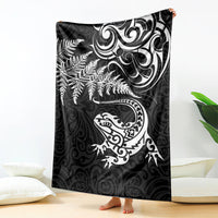 New Zealand Tuatara Tribal Tattoo Blanket Silver Fern and Maori Pattern Black Color LT03 - Polynesian Pride