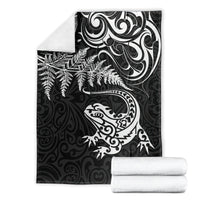 New Zealand Tuatara Tribal Tattoo Blanket Silver Fern and Maori Pattern Black Color LT03 - Polynesian Pride