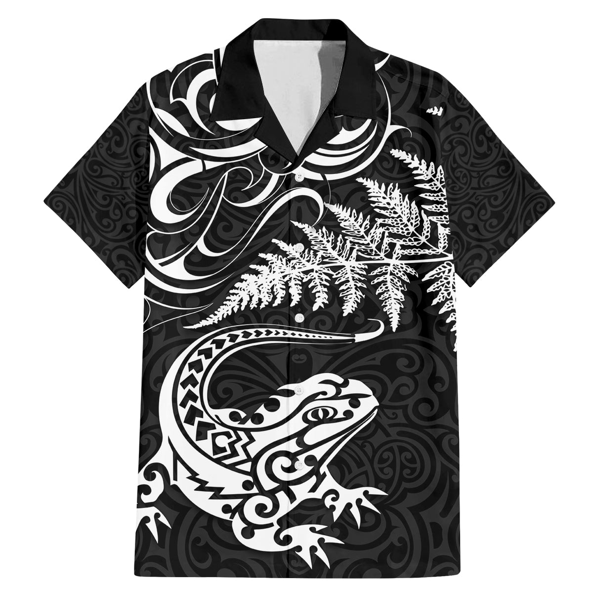 New Zealand Tuatara Tribal Tattoo Family Matching Mermaid Dress and Hawaiian Shirt Silver Fern and Maori Pattern Black Color LT03 Dad's Shirt - Short Sleeve Black - Polynesian Pride