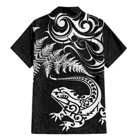 New Zealand Tuatara Tribal Tattoo Family Matching Mermaid Dress and Hawaiian Shirt Silver Fern and Maori Pattern Black Color LT03 - Polynesian Pride