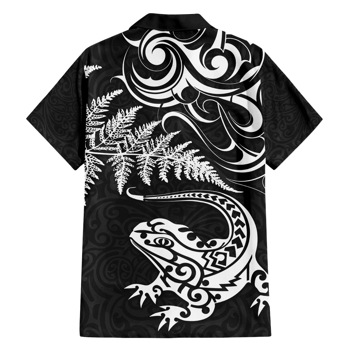 New Zealand Tuatara Tribal Tattoo Family Matching Tank Maxi Dress and Hawaiian Shirt Silver Fern and Maori Pattern Black Color LT03 - Polynesian Pride