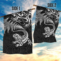 New Zealand Tuatara Tribal Tattoo Garden Flag Silver Fern and Maori Pattern Black Color LT03 - Polynesian Pride