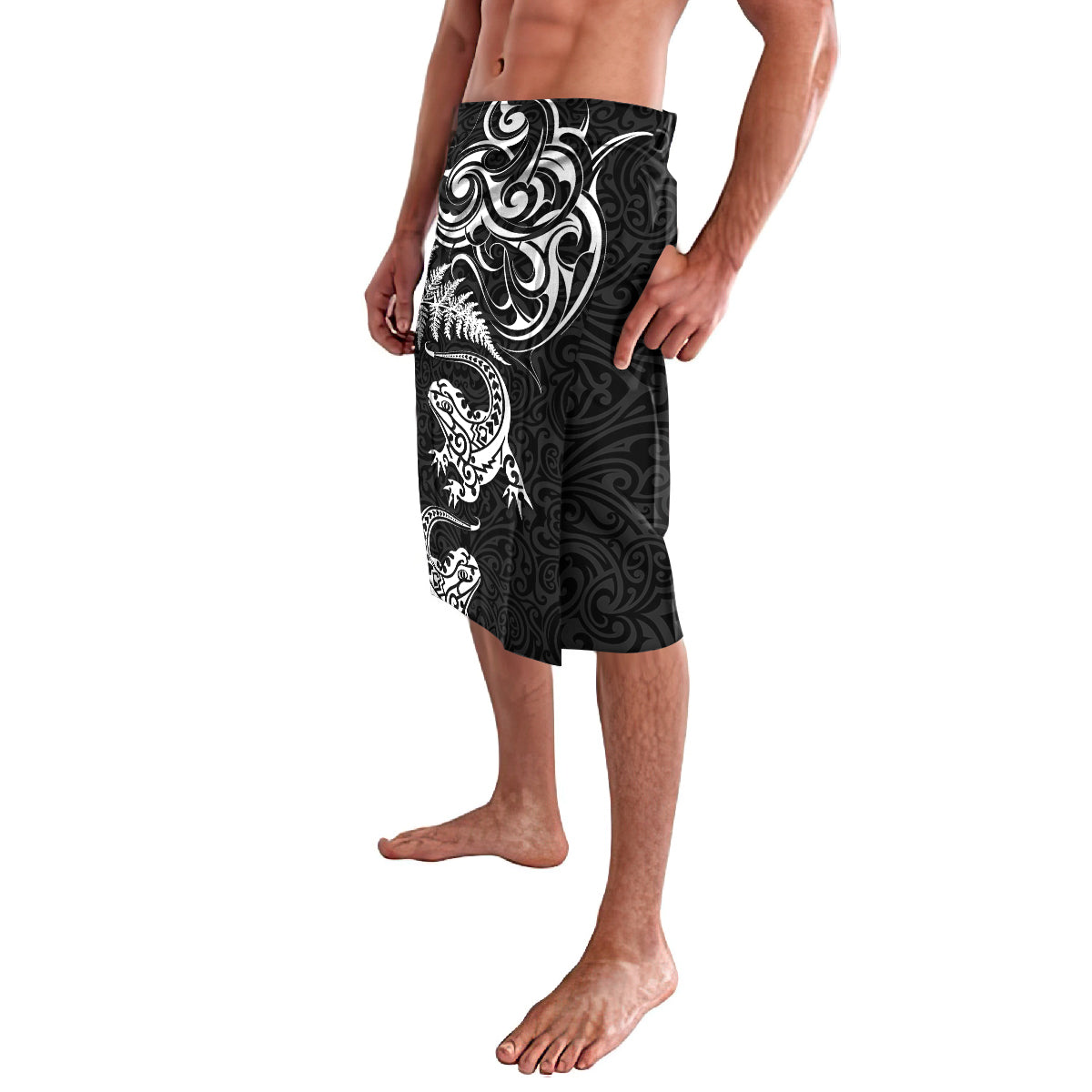 New Zealand Tuatara Tribal Tattoo Lavalava Silver Fern and Maori Pattern Black Color LT03 - Polynesian Pride