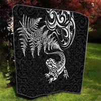 New Zealand Tuatara Tribal Tattoo Quilt Silver Fern and Maori Pattern Black Color LT03 - Polynesian Pride