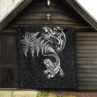 New Zealand Tuatara Tribal Tattoo Quilt Silver Fern and Maori Pattern Black Color LT03 - Polynesian Pride