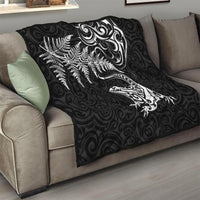 New Zealand Tuatara Tribal Tattoo Quilt Silver Fern and Maori Pattern Black Color LT03 - Polynesian Pride