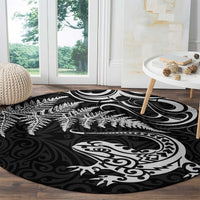 New Zealand Tuatara Tribal Tattoo Round Carpet Silver Fern and Maori Pattern Black Color LT03 - Polynesian Pride
