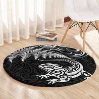 New Zealand Tuatara Tribal Tattoo Round Carpet Silver Fern and Maori Pattern Black Color LT03 - Polynesian Pride