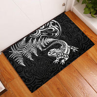 New Zealand Tuatara Tribal Tattoo Rubber Doormat Silver Fern and Maori Pattern Black Color LT03 Black - Polynesian Pride