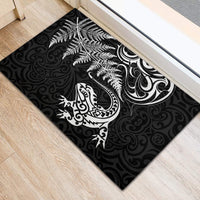 New Zealand Tuatara Tribal Tattoo Rubber Doormat Silver Fern and Maori Pattern Black Color LT03 - Polynesian Pride
