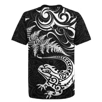 New Zealand Tuatara Tribal Tattoo Rugby Jersey Silver Fern and Maori Pattern Black Color LT03 - Polynesian Pride
