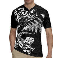 New Zealand Tuatara Tribal Tattoo Rugby Jersey Silver Fern and Maori Pattern Black Color LT03 - Polynesian Pride