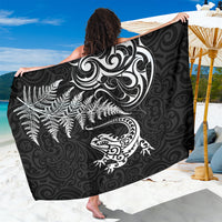 New Zealand Tuatara Tribal Tattoo Sarong Silver Fern and Maori Pattern Black Color LT03 One Size 44 x 66 inches Black - Polynesian Pride