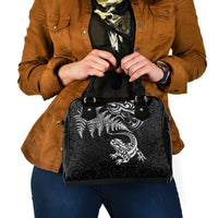 New Zealand Tuatara Tribal Tattoo Shoulder Handbag Silver Fern and Maori Pattern Black Color LT03 - Polynesian Pride
