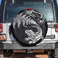 New Zealand Tuatara Tribal Tattoo Spare Tire Cover Silver Fern and Maori Pattern Black Color LT03 Black - Polynesian Pride