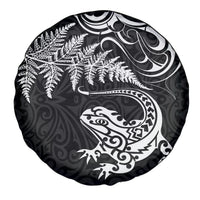 New Zealand Tuatara Tribal Tattoo Spare Tire Cover Silver Fern and Maori Pattern Black Color LT03 - Polynesian Pride