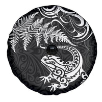 New Zealand Tuatara Tribal Tattoo Spare Tire Cover Silver Fern and Maori Pattern Black Color LT03 - Polynesian Pride