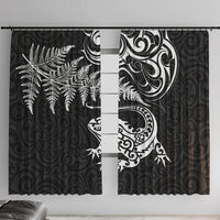 New Zealand Tuatara Tribal Tattoo Window Curtain Silver Fern and Maori Pattern Black Color LT03 With Hooks Black - Polynesian Pride