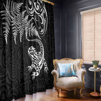 New Zealand Tuatara Tribal Tattoo Window Curtain Silver Fern and Maori Pattern Black Color LT03 - Polynesian Pride