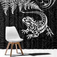 New Zealand Tuatara Tribal Tattoo Window Curtain Silver Fern and Maori Pattern Black Color LT03 - Polynesian Pride