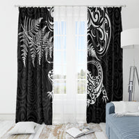 New Zealand Tuatara Tribal Tattoo Window Curtain Silver Fern and Maori Pattern Black Color LT03 - Polynesian Pride