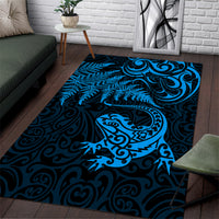 New Zealand Tuatara Tribal Tattoo Area Rug Silver Fern and Maori Pattern Blue Color LT03 Blue - Polynesian Pride