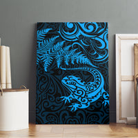 New Zealand Tuatara Tribal Tattoo Canvas Wall Art Silver Fern and Maori Pattern Blue Color LT03 - Polynesian Pride