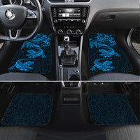 New Zealand Tuatara Tribal Tattoo Car Mats Silver Fern and Maori Pattern Blue Color LT03 Set 4pcs Blue - Polynesian Pride