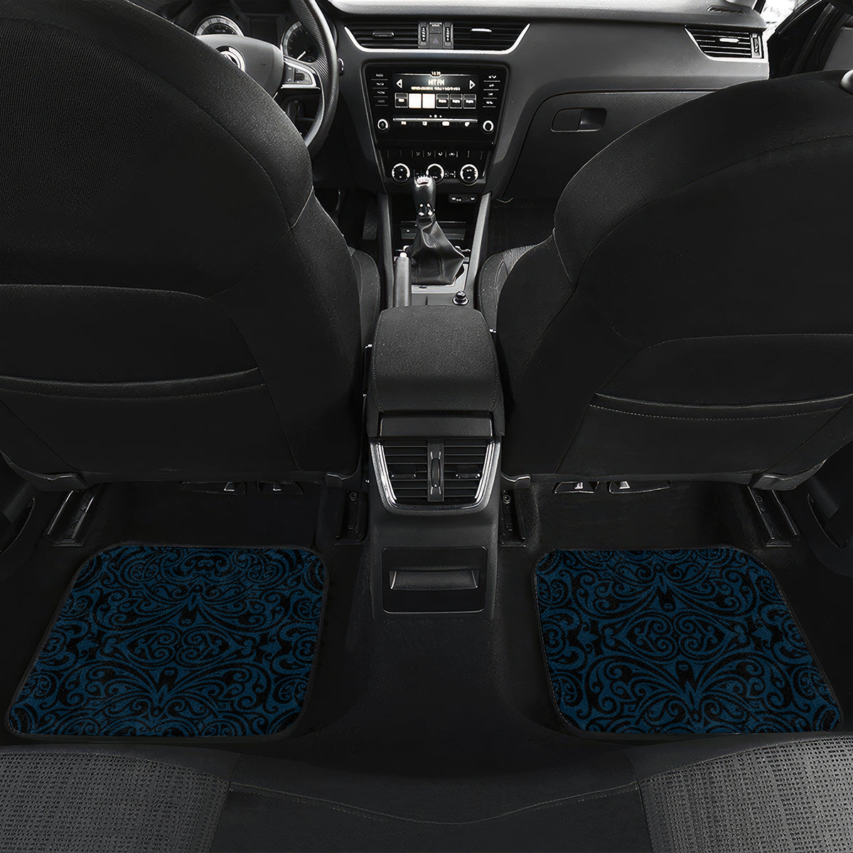 New Zealand Tuatara Tribal Tattoo Car Mats Silver Fern and Maori Pattern Blue Color LT03 Set 2pcs - Back Blue - Polynesian Pride