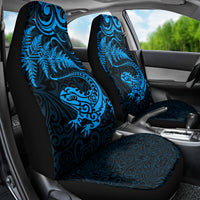 New Zealand Tuatara Tribal Tattoo Car Seat Cover Silver Fern and Maori Pattern Blue Color LT03 - Polynesian Pride