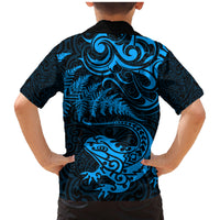 New Zealand Tuatara Tribal Tattoo Family Matching Mermaid Dress and Hawaiian Shirt Silver Fern and Maori Pattern Blue Color LT03 - Polynesian Pride